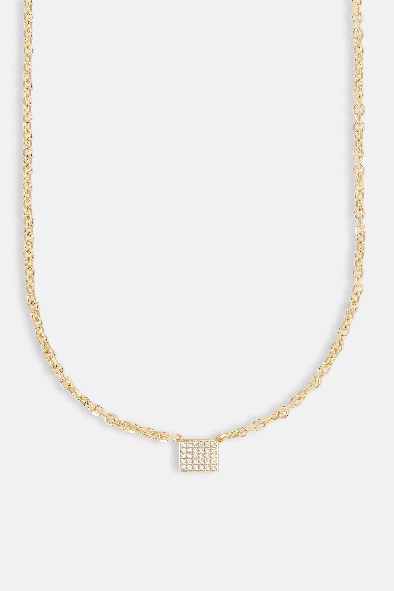 Iced Pave Rectangular Pendant Necklace - 10mm - Gold